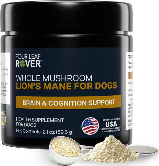 Lion's Mane para Perros – Setas Orgánicas Enteras – Apoyo Cognitivo Natural – 60 Días (Suministro para Perros Grandes)