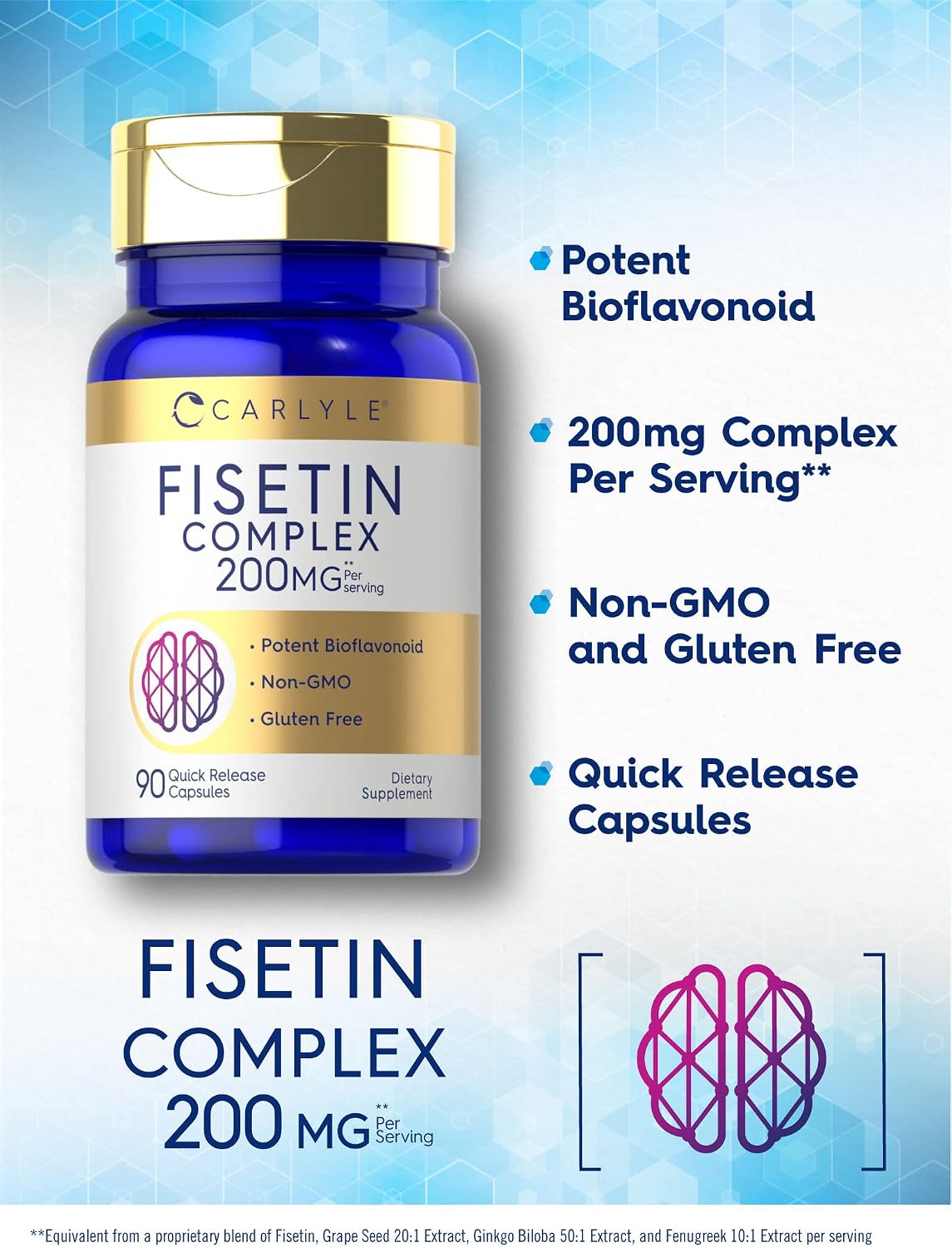 Carlyle Fisetin Complex | 90 Cápsulas | Sin OGM y Sin Gluten