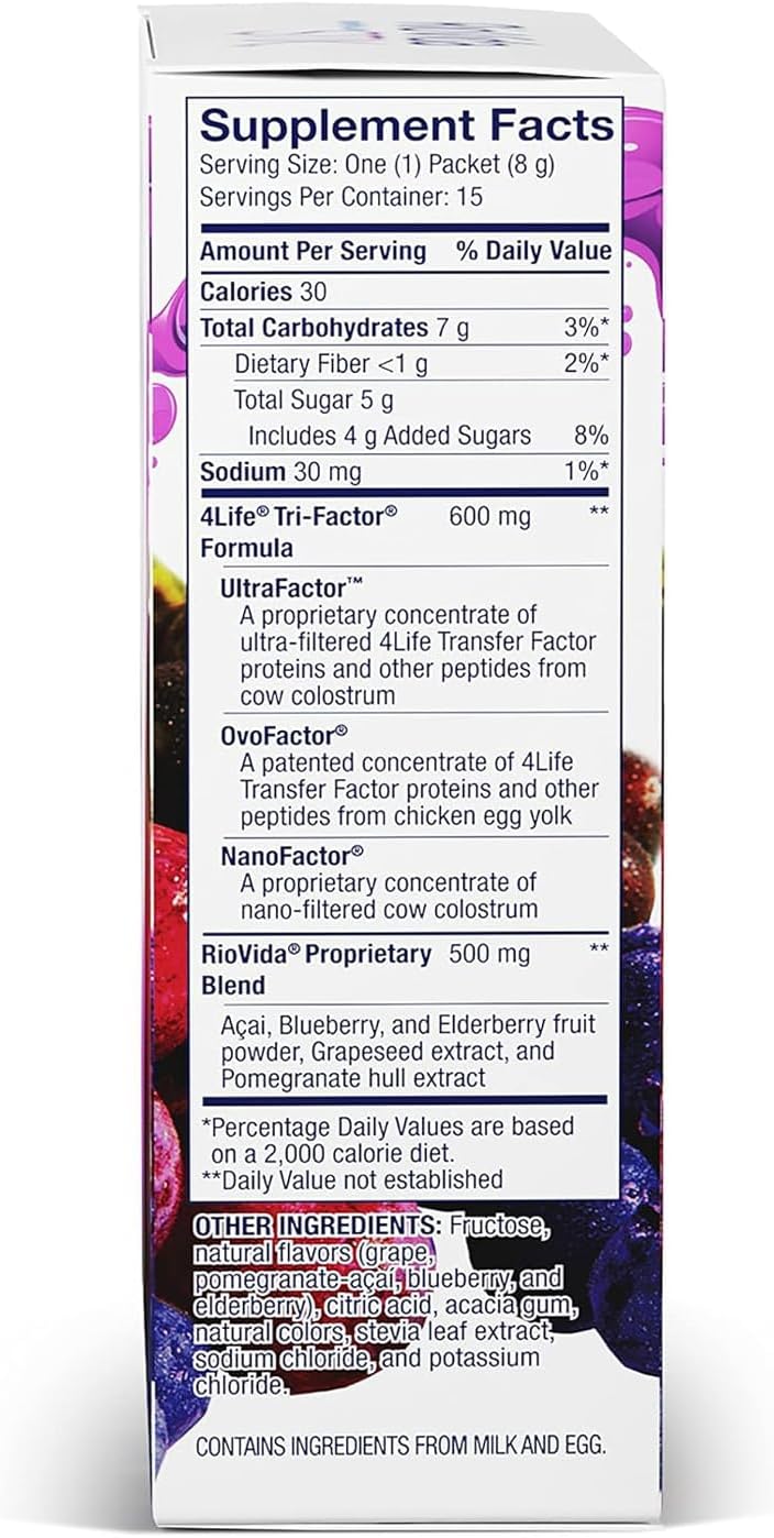 4Life RioVida Stix Superfruit Blend for Immune System, 15 Packets | Acai, Blueberry, Elderberry, Grape, Pomegranate, Electrolytes