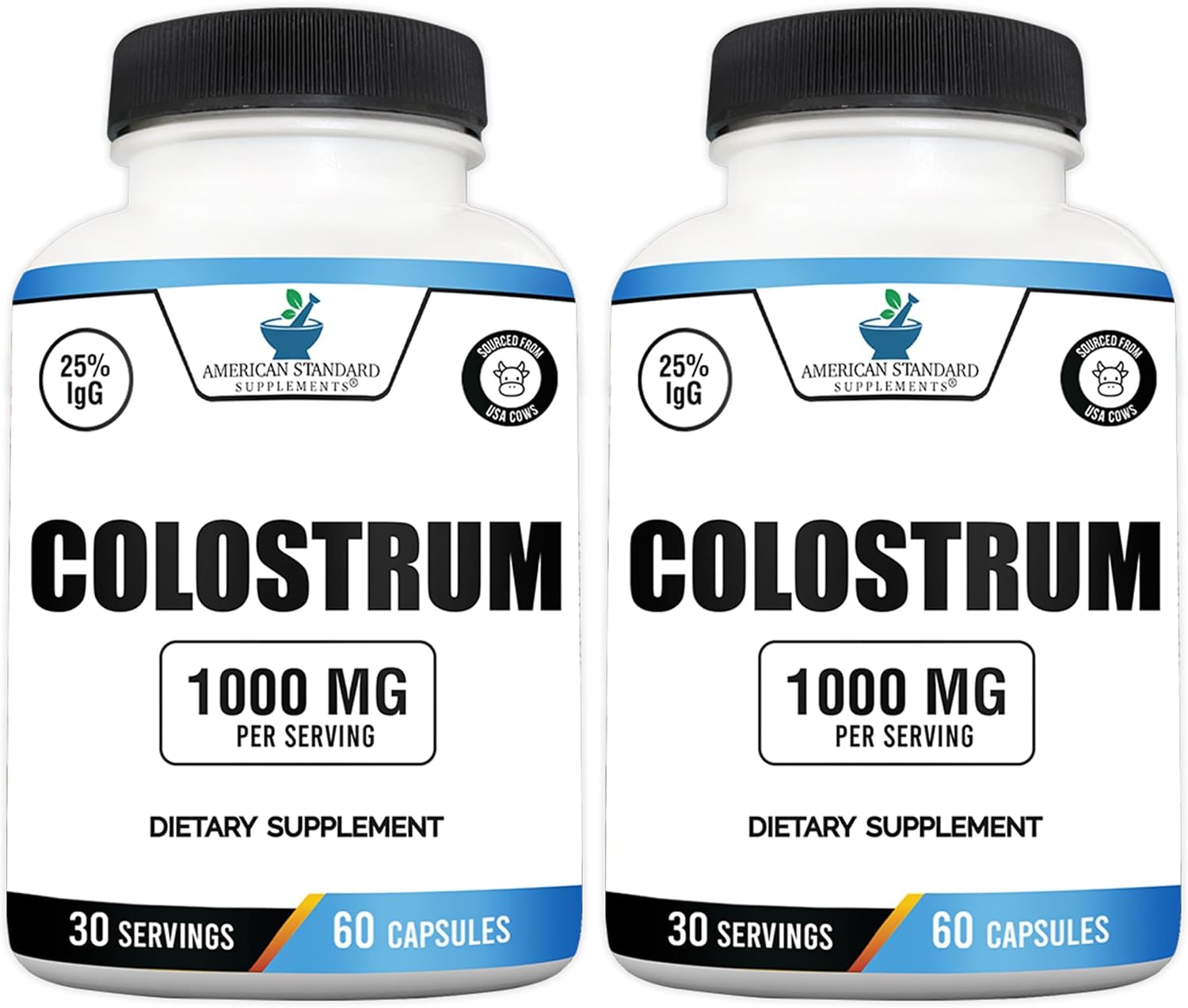 American Standard Supplements Calostro Bovino en Cápsulas - 1000mg por Dosis, 60 Cápsulas, Estandarizado al 25% de Inmunoglobulinas (IgG)