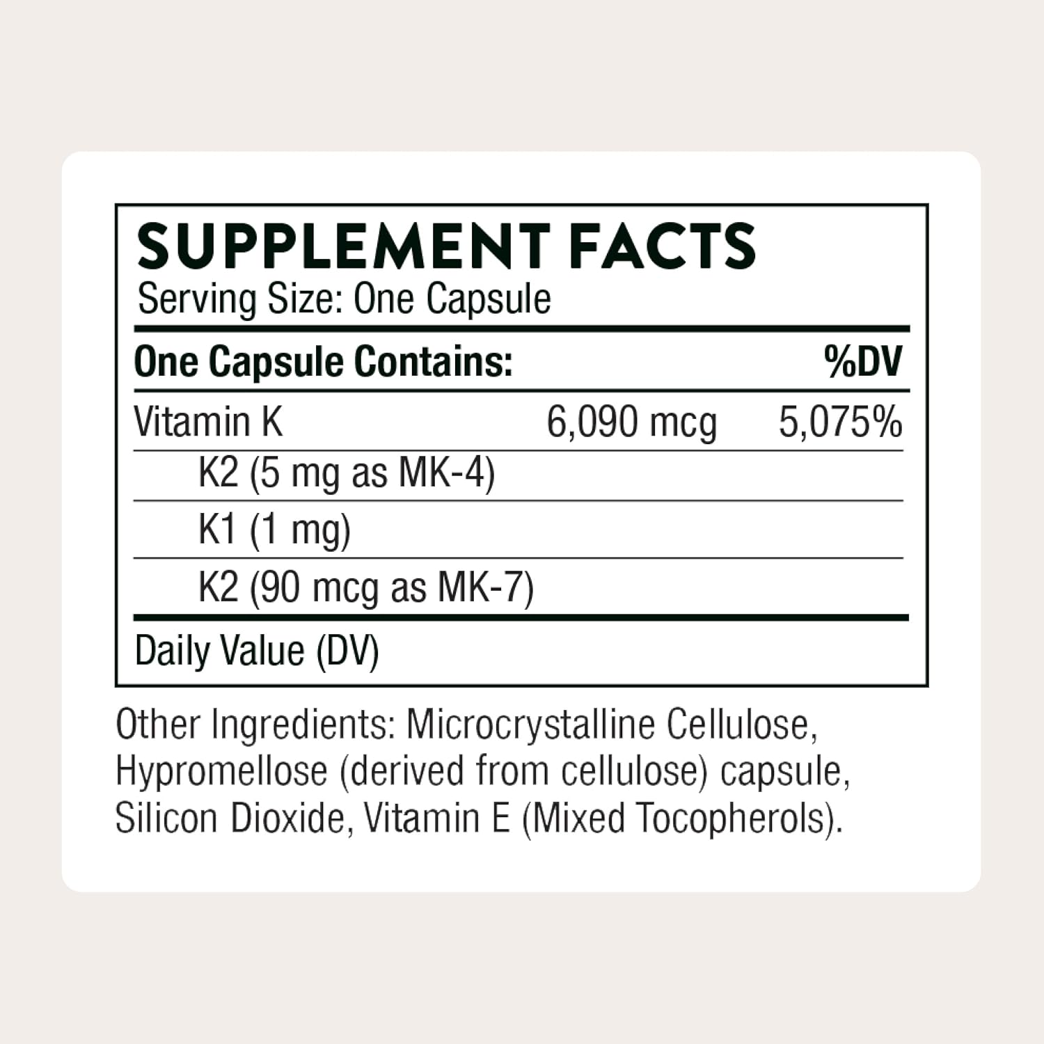 THORNE - Vitamina K - Vitaminas K1 y K2 (como MK-4 y MK-7) - 60 Cápsulas