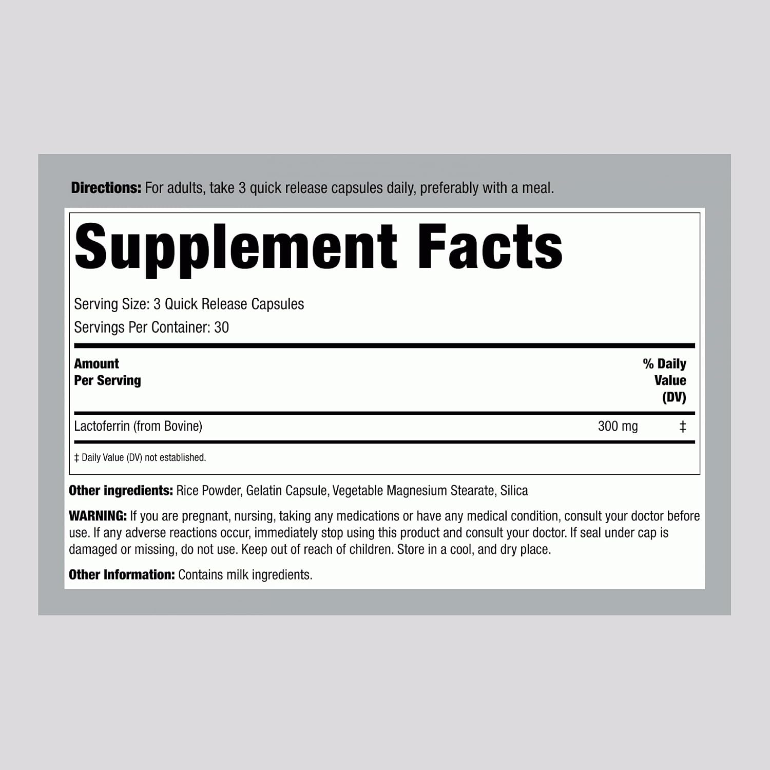 Piping Rock Lactoferrina 300mg | 90 Cápsulas | Liofilizada