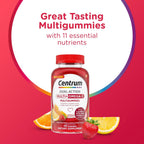 Centrum MultiGummies Multi+ Omega 3 Dual Action - Multivitamínico para adultos con omega-3, sabor fresa/limón/naranja, 110 gominolas