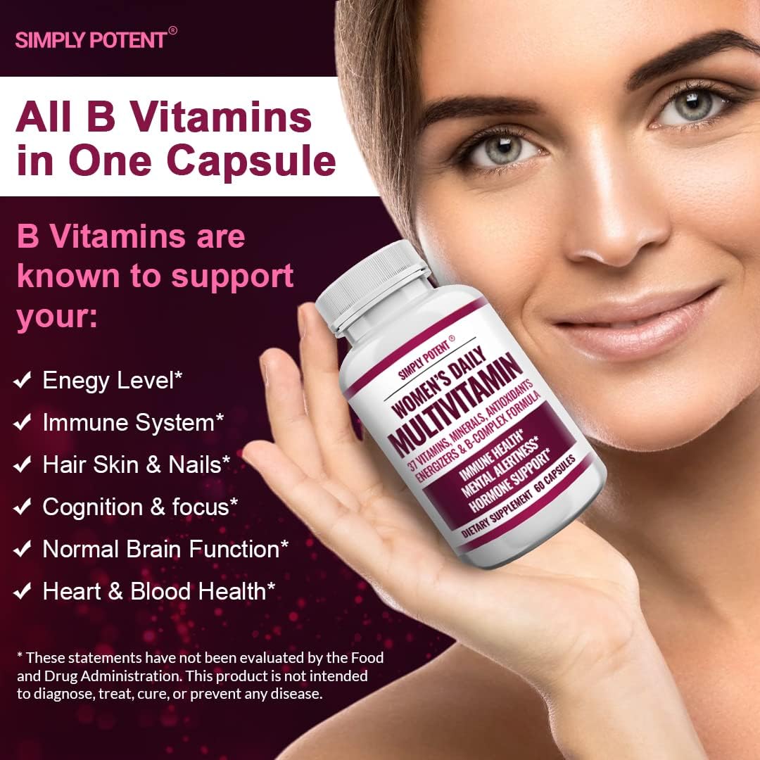 Simply Potent Multivitamínico para Mujeres – 37 Vitaminas y Minerales con Biotina, Té Verde y Complejo B, 60 Cápsulas