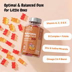 maxmedix Gomitas Multivitamínicas para Niños con Omega 3 6 9 | 20 Vitaminas Clave (C, A, D, E, B12) y Zinc – Sabor Frambuesa y Naranja, 120 Gomitas (2 Meses)