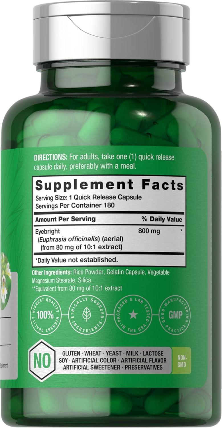 Horbäach Suplemento Herbal de Eyebright | 180 Cápsulas | Sin OGM, Sin Gluten