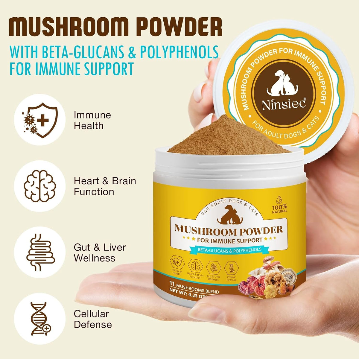 Organic Mushroom Supplement Powder for Dogs – Shiitake y Lion's Man : pueden ayudar a calmar la piel irritada y – Image 3