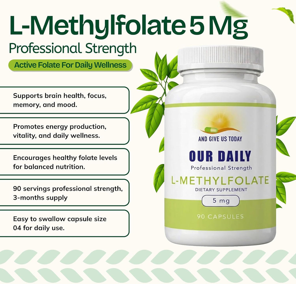Our Daily Vites L-Metilfolato 5mg – Metilfolato Activo 5-MTHF, 90 Cápsulas