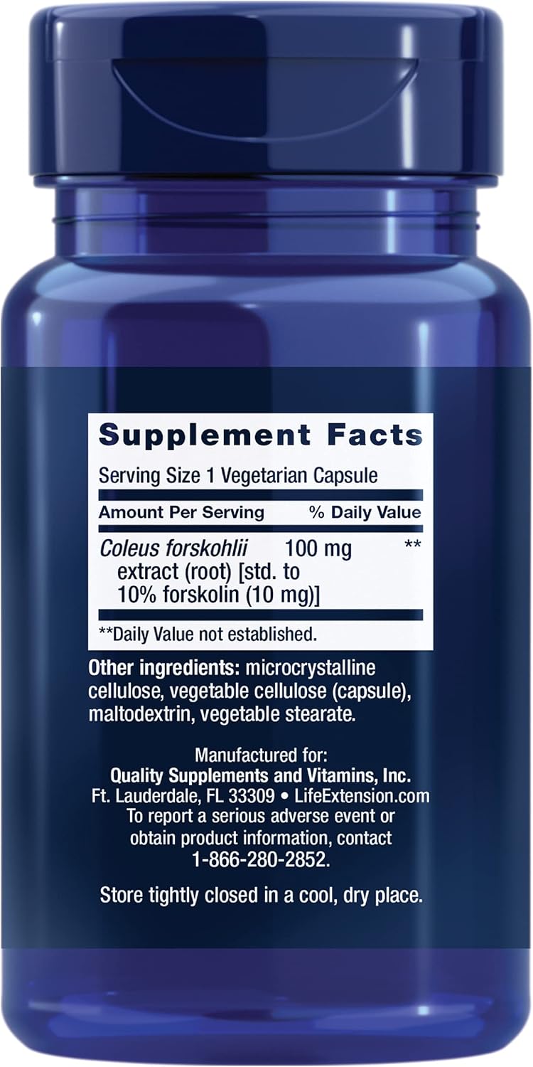 Life Extension Forskolin, 10 mg, Extracto Estandarizado, 60 Cápsulas Vegetales