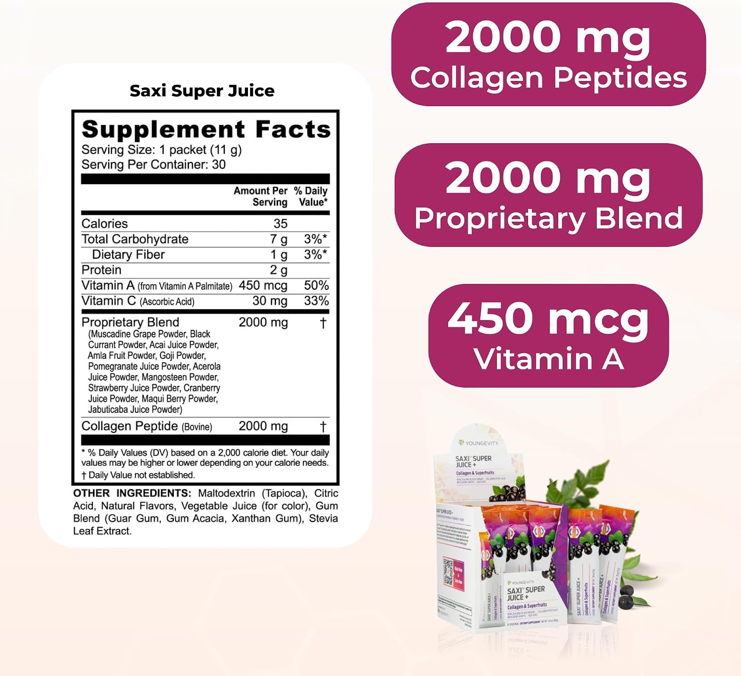 Youngevity SaXi Super Juice+ Colágeno y Superfrutas (Grosella negra de Nueva Zelanda)