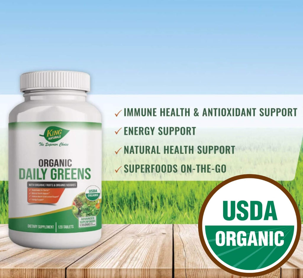 King Naturals Organic Daily Greens - Superalimentos Ecológicos con Frutas y Verduras - 60 Comprimidos