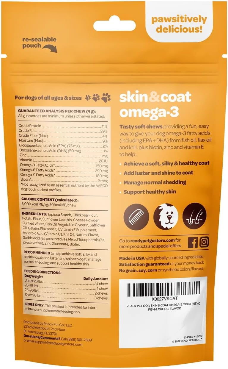 Complemento de Aceite de Pescado para Perros - Omega 3 con EPA, DHA y Aceite de Krill - 90 Masticables