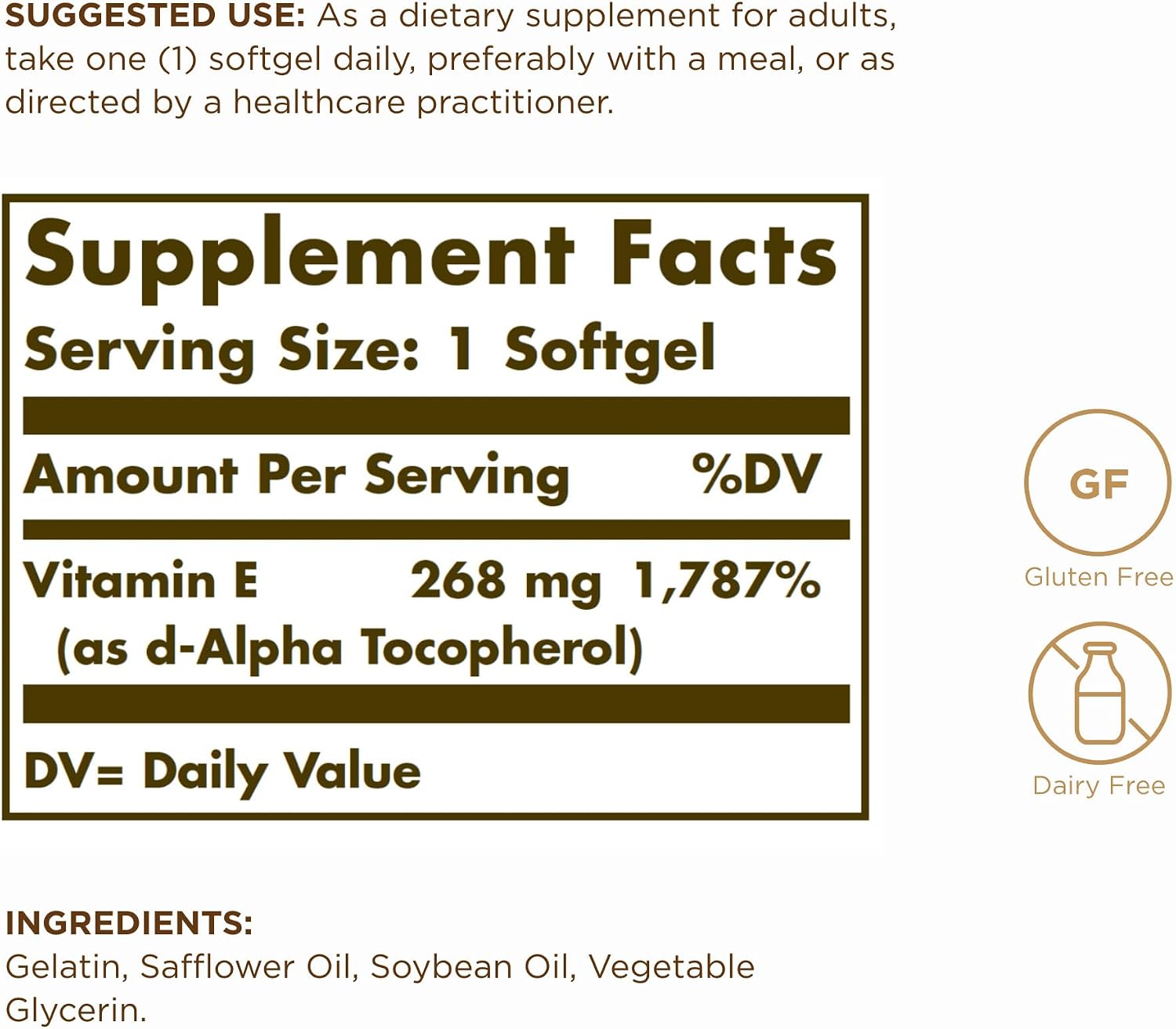 Solgar Vitamin E 268 mg (400 IU) Natural d-Alpha Tocopherol - 100 Softgels