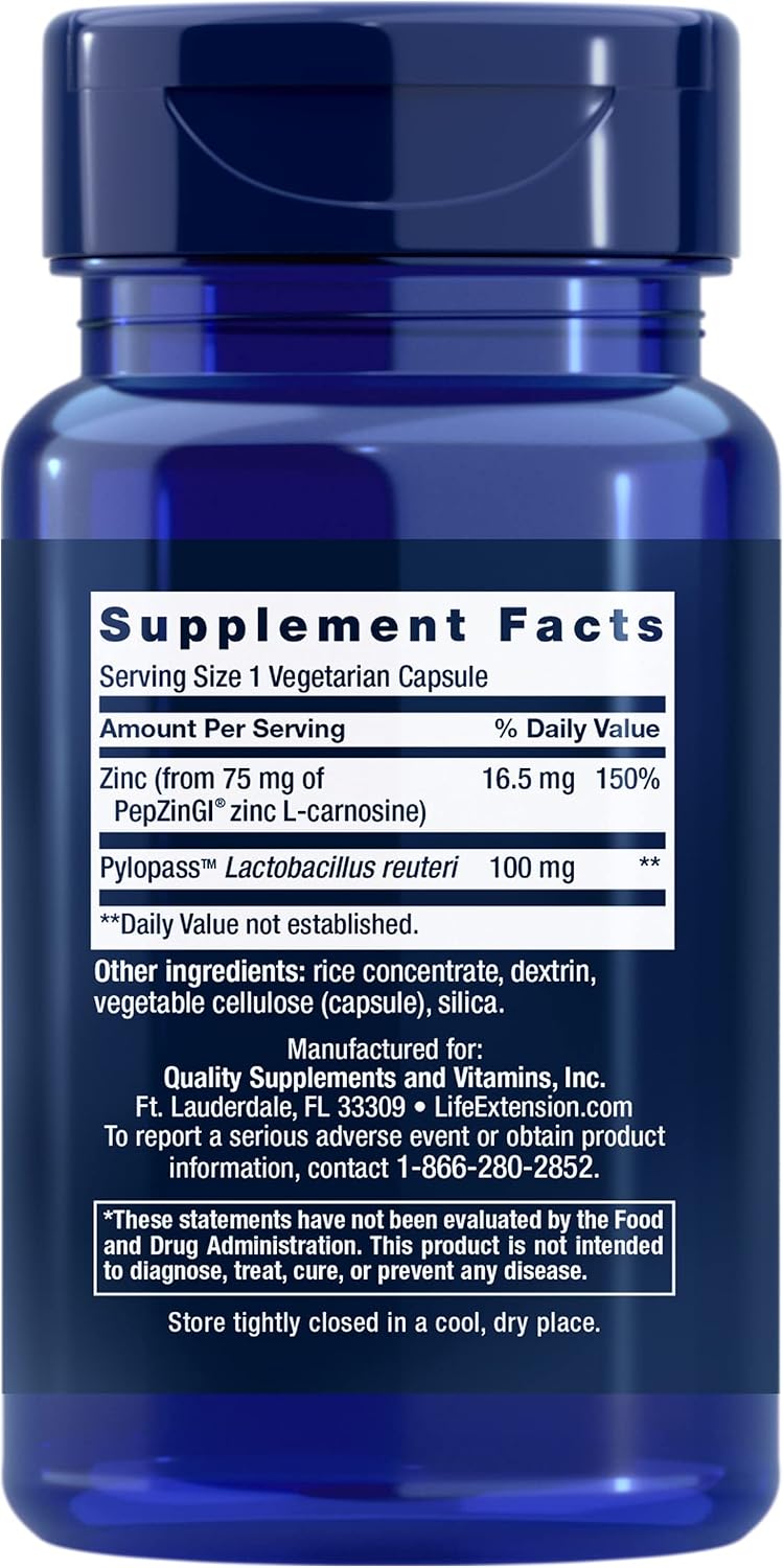 Life Extension Gastro-Ease – Zinc L-Carnosine and Probiotics for Digestive Comfort, 60 Capsules