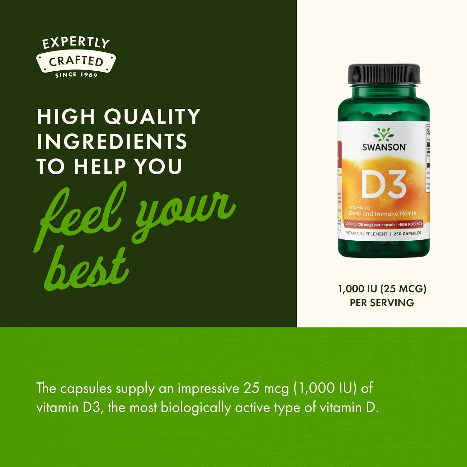 Swanson Vitamina D3 1000 UI - 250 Cápsulas Blandas