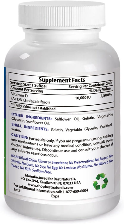 Best Naturals Vitamin D3 10000 IU Softgel, – Función muscular: Contribuye al funcionamiento normal de los – Image 3