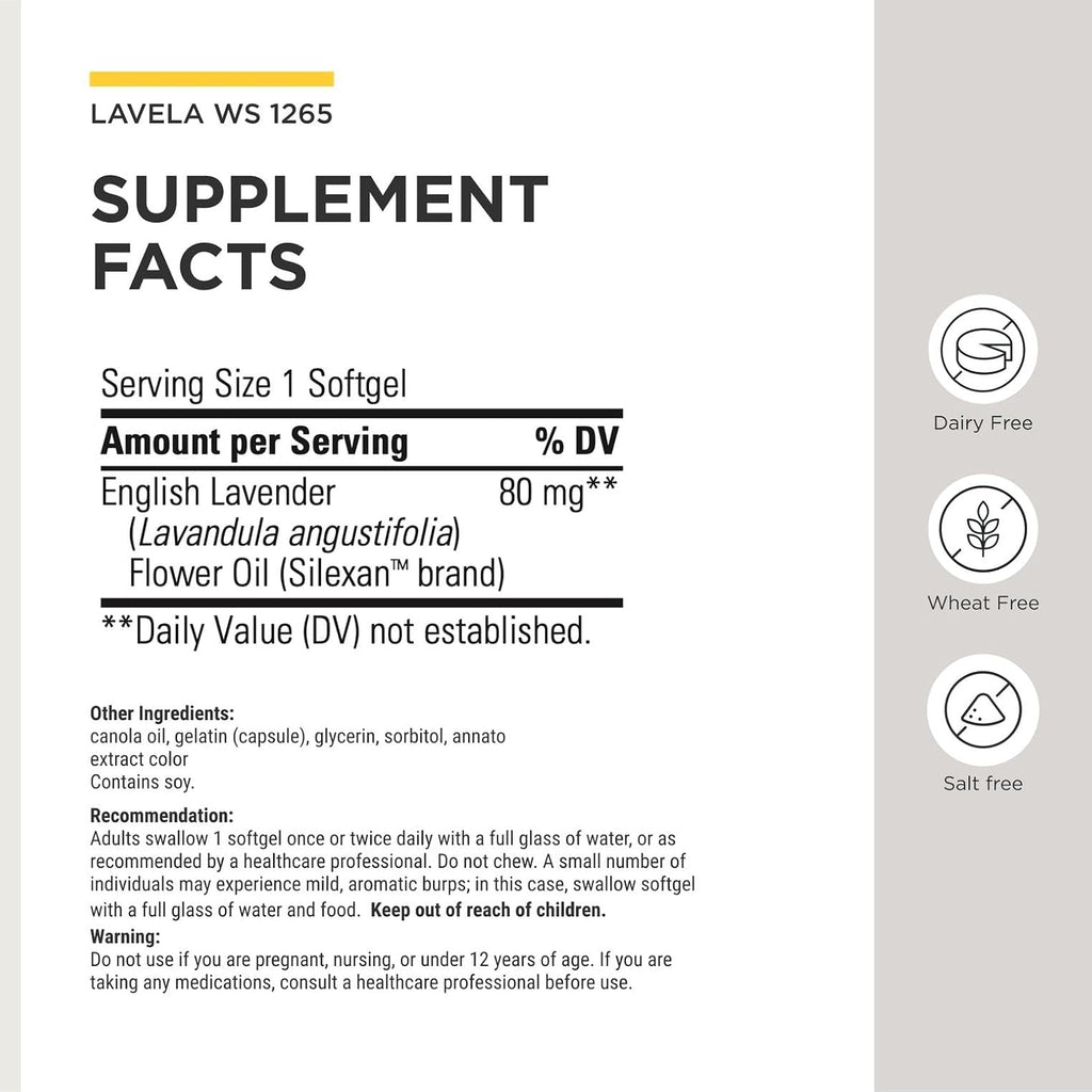 Integrative Therapeutics Lavela WS 1265 - Suplemento de Aceite Esencial de Lavanda - 60 Cápsulas Blandas