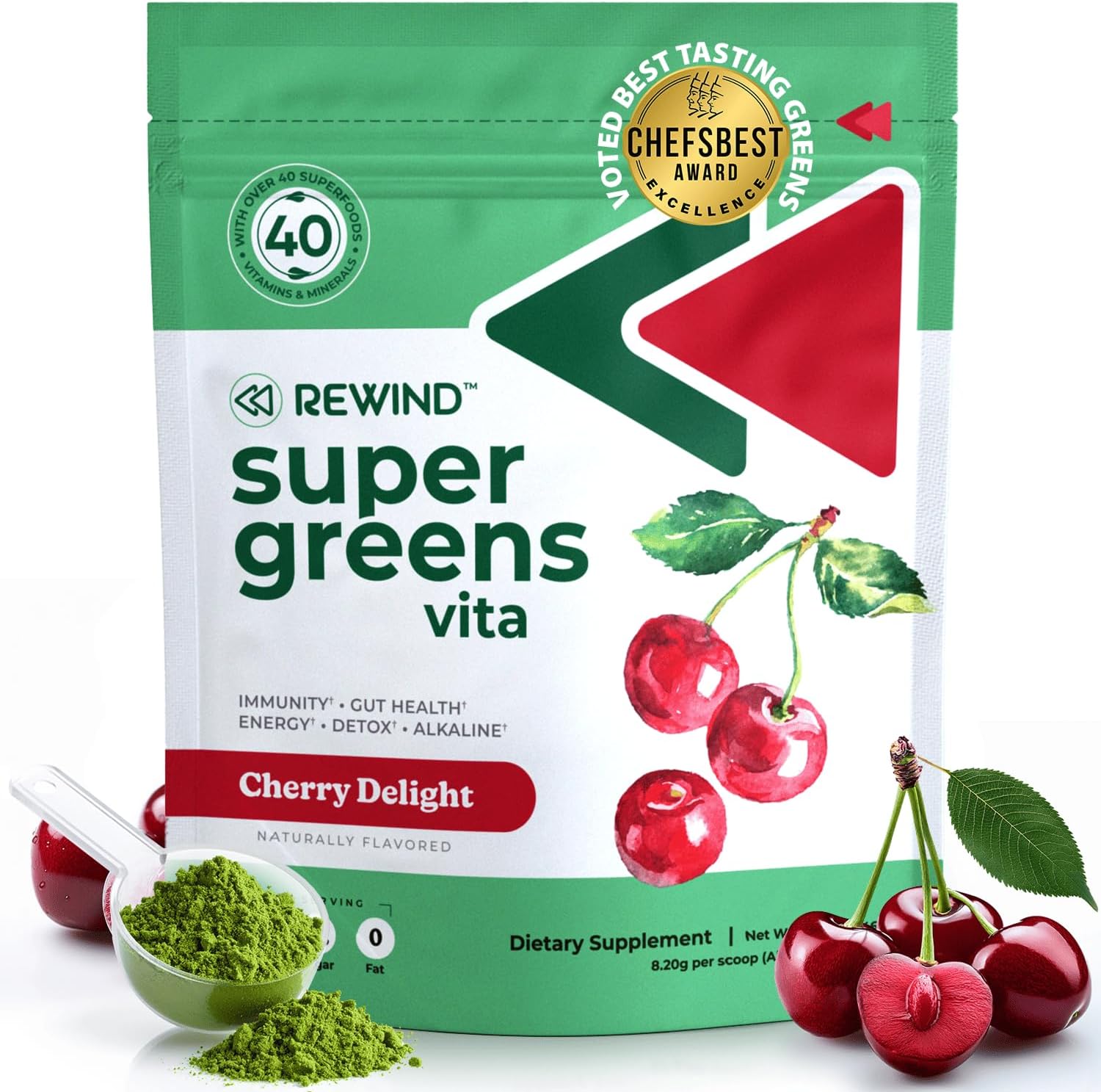 Rewind Super Greens Powder - Blueberry Acai - 40+ Superfoods con Vitaminas y Minerales