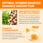 Suplemento de Vitamina D3 10000IU para Adultos - Gominolas de Vitamina D3 5000IU / 10000IU con K2, Metil B12, Calcio, Magnesio, Zinc y Saúco para Mujeres y Hombres - Sin Azúcar, Vegano
