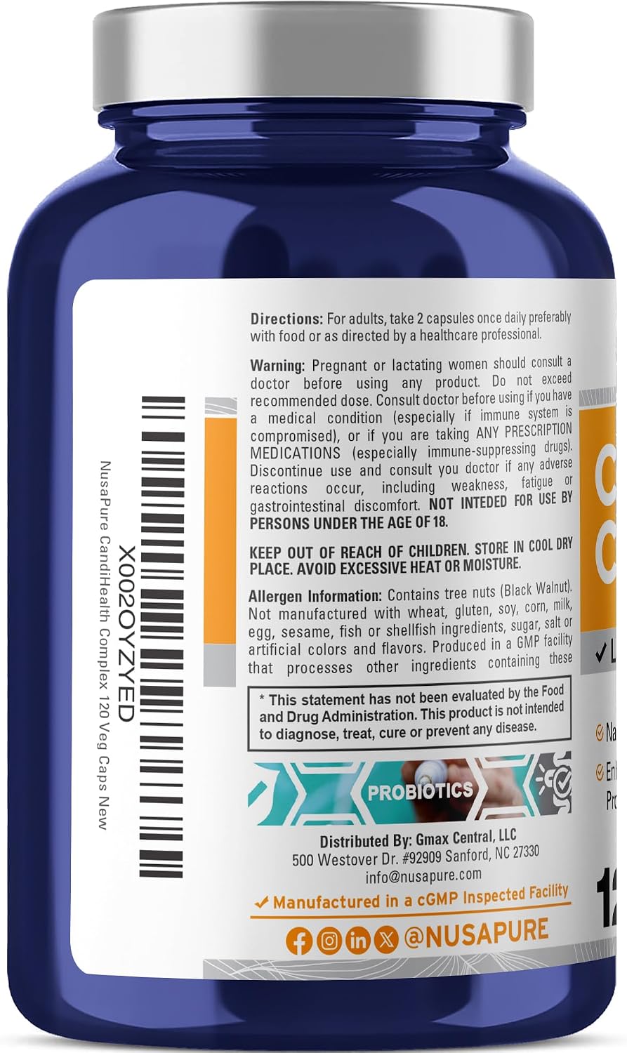 NusaPure CandiHealth Complex Capsules, 500 mg Oregano Leaf & 400 mg Caprylic Acid, 120 Veg Capsules (Non-GMO, Vegan)