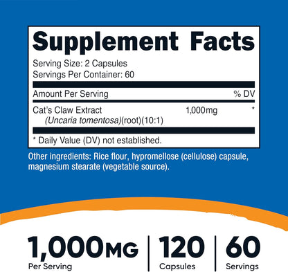 Nutricost Uña de Gato 1000mg, 120 Cápsulas Vegetales - Sin OGM y Sin Gluten – Image 2