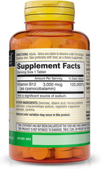 Mason Natural Vitamina B12 3000 mcg - Tabletas Sublinguales de Disolución Rápida, Sabor Frambuesa, 100 Tabletas