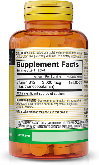 Mason Natural Vitamina B12 3000 mcg - – Sistema nervioso saludable: Favorece el funcionamiento normal del sistema – Image 2