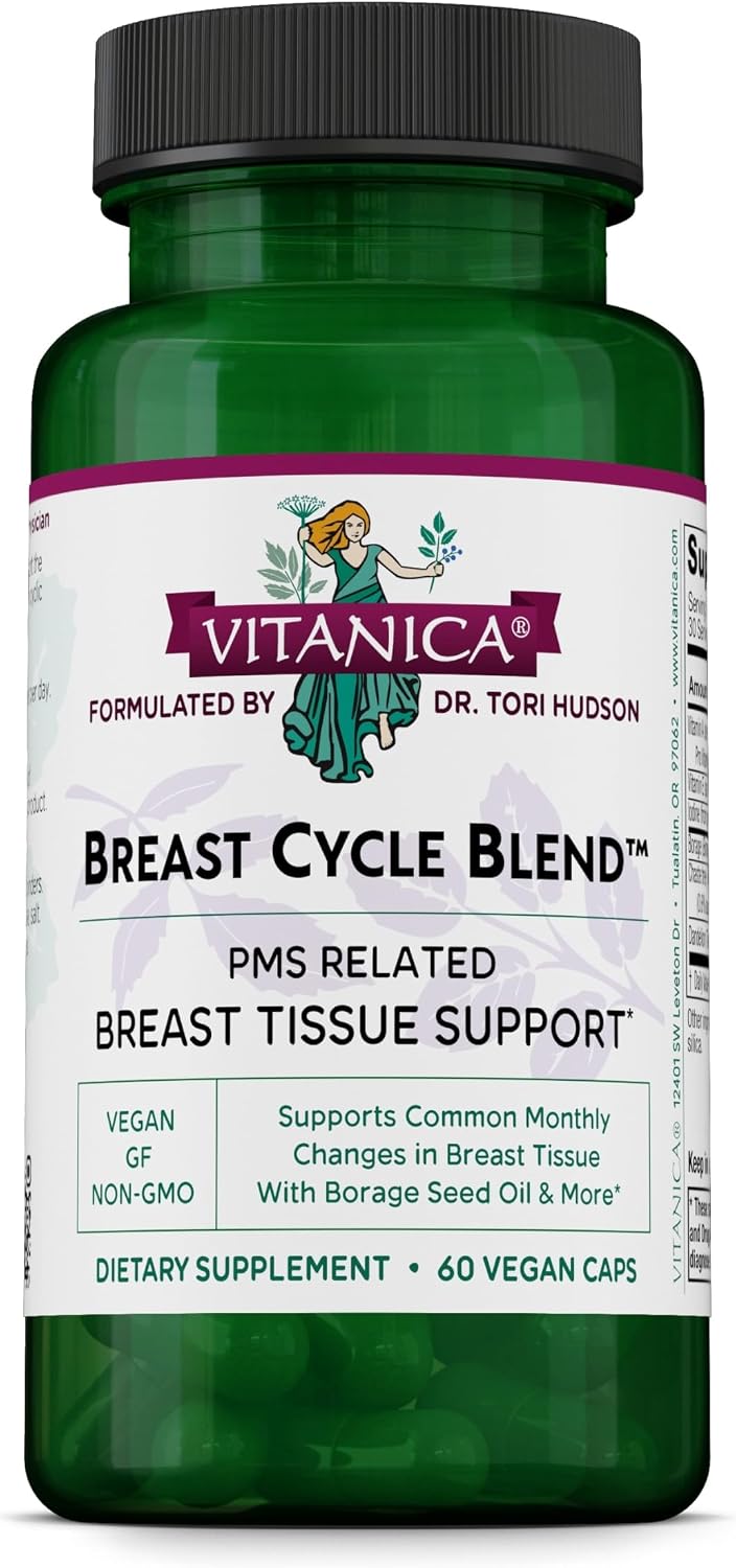 Vitanica Breast Cycle Blend - Breast Support Supplement with Chaste Tree and Vitamin E - 60 Vegan Capsules