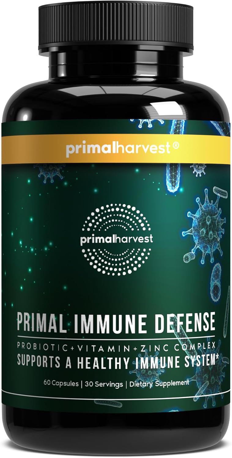 Primal Harvest Primal Immune Defense: 10-en-1 Apoyo Inmunitario con Probióticos, Zinc, Vitaminas C, B6, D3 y K2 - 60 Cápsulas (Pack de 2)