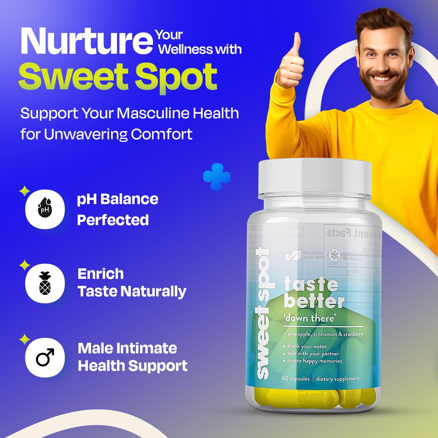 Probióticos para Hombres – Fórmula Sweet Spot con Piña, Arándano y Canela, 60 Cápsulas