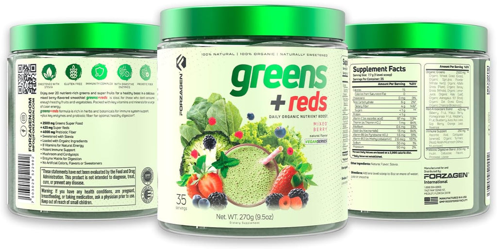 Forzagen Vegan Greens & Reds Superfood Powder - Polvo de Superalimentos Verdes y Rojos Orgánicos