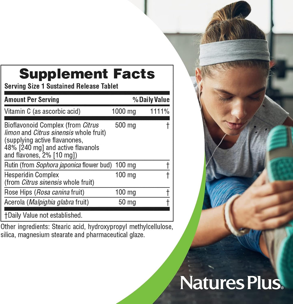 NaturesPlus Super C Complex, 1000 mg Vitamina C con Bioflavonoides, 90 Comprimidos de Liberación Sostenida