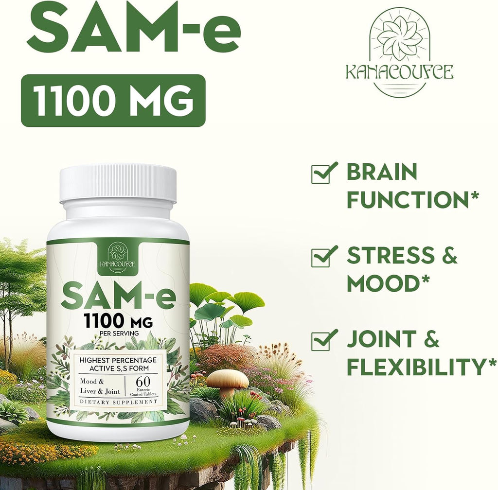 Kanacoufce SAM-e 1100mg (S-Adenosilmetionina) – 60 Comprimidos Recubiertos – Alta Concentración Forma S,S Activa – Vegano