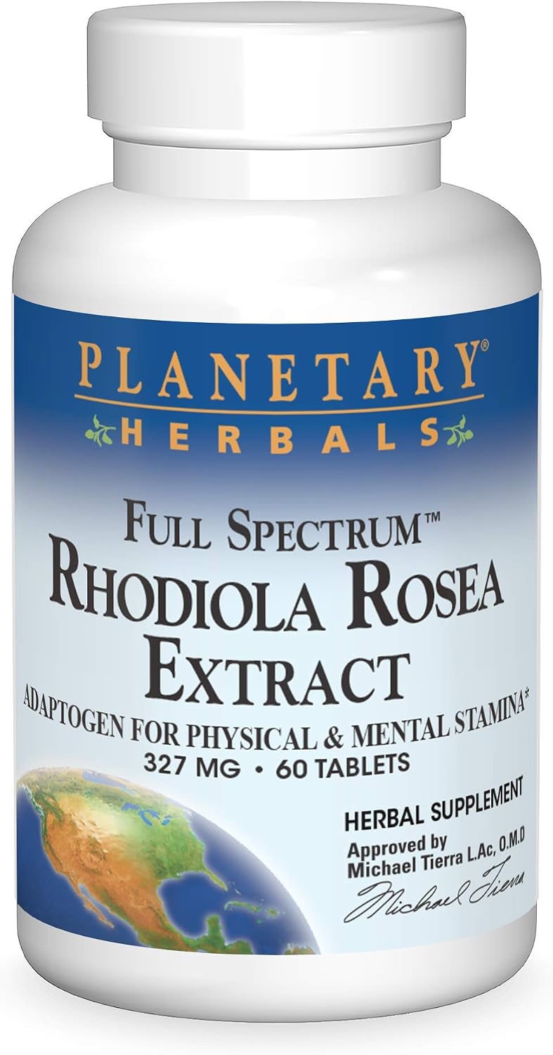 Planetary Herbals Tabletas de extracto de rodiola rosea de espectro completo, 60 comprimidos