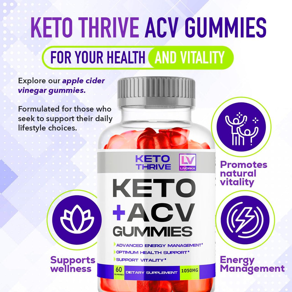3 Pack - Keto Thrive ACV Gummies, Gominolas de Vinagre de Manzana 1050mg, 60 Gomitas por Botella