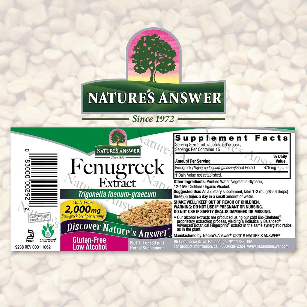 Nature's Answer Extracto de Semilla de Fenogreco con Alcohol Orgánico 2000mg, 2 Pack