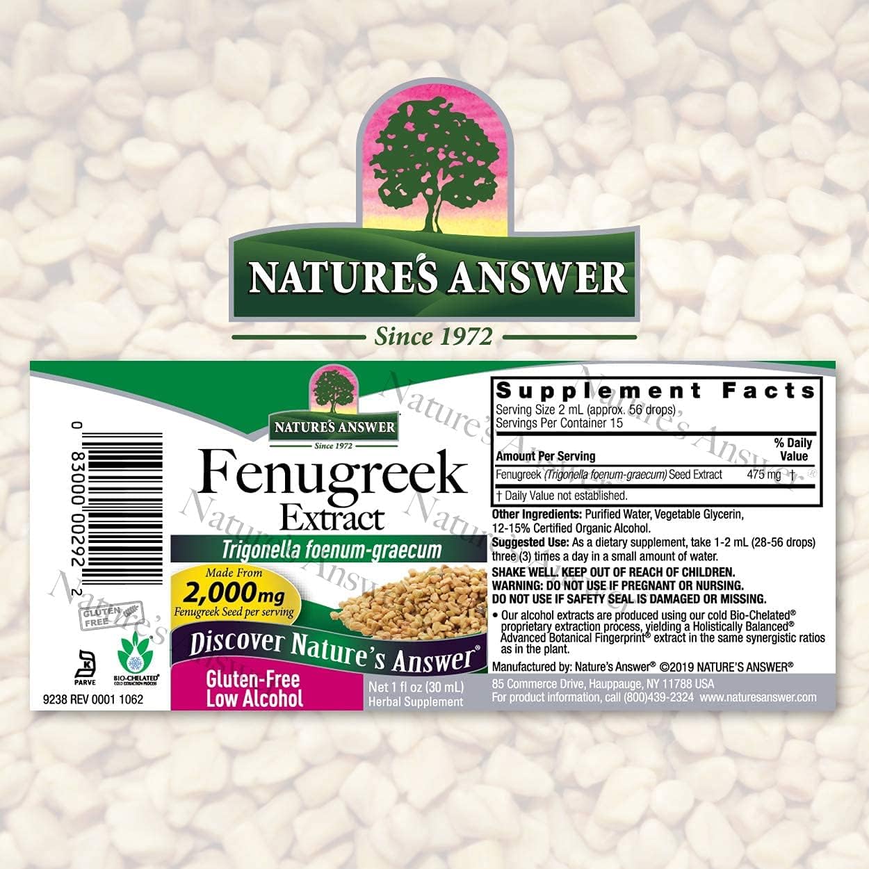 Nature's Answer Extracto de Semilla de Fenogreco con Alcohol Orgánico 2000mg, 2 Pack