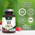 Vitamina D3 5000 UI (125 mcg) por ración - Comprimidos masticables extra fuertes para el apoyo inmunitario, huesos, dientes y músculos - Sin azúcar, sin gluten, envasado en EE. UU. - 120 comprimidos