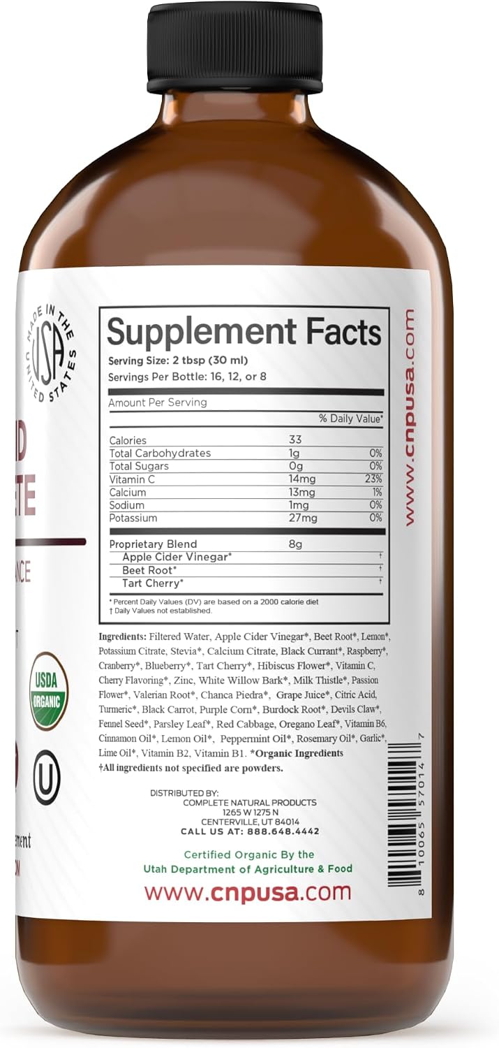 Complete Natural Products Uric Acid Complete - 473 ml Líquido para el Apoyo al Ácido Úrico, Salud Renal y Circulación con Vinagre de Manzana, Cereza Ácida y Remolacha