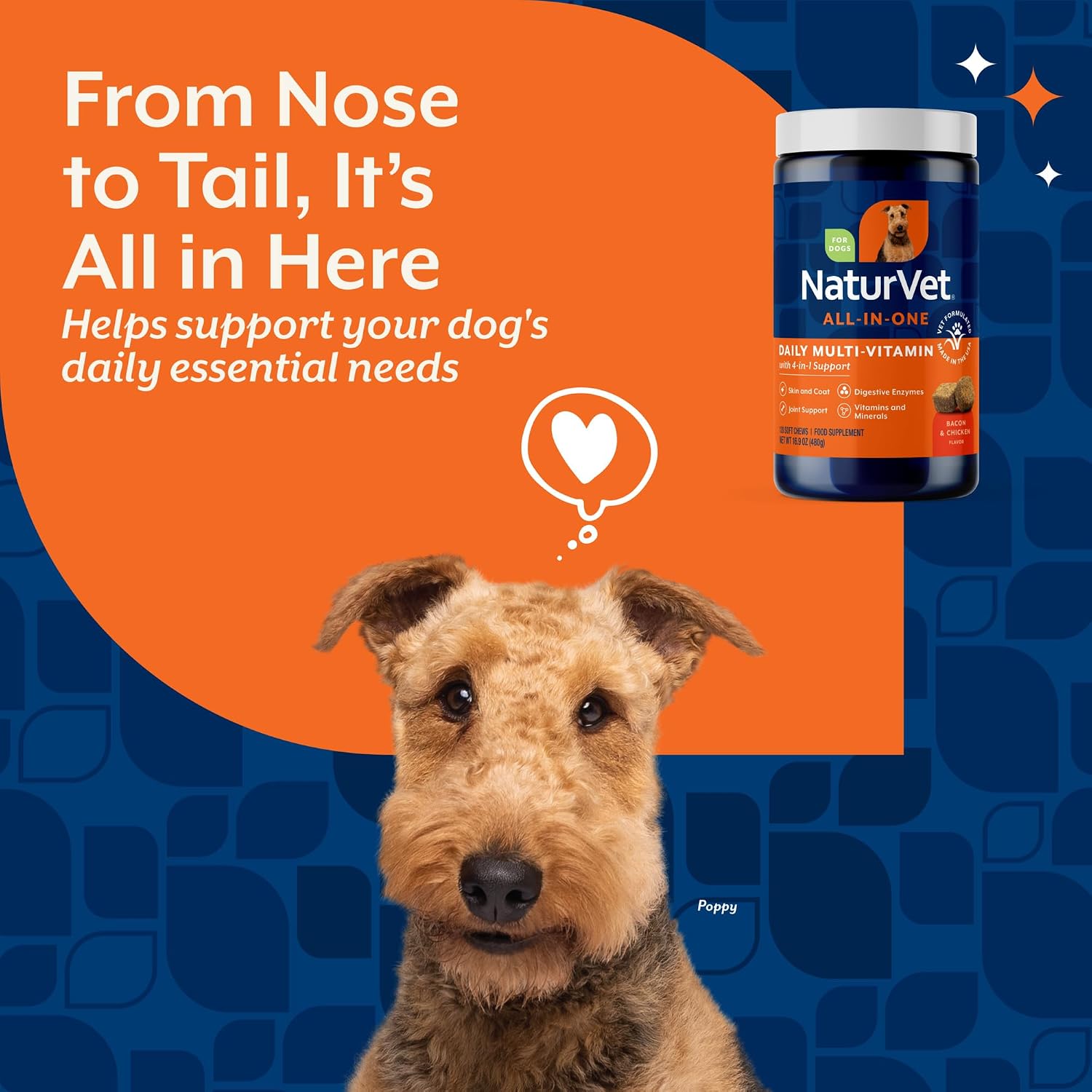 NaturVet Suplemento Multivitamínico Todo en Uno para Perros - 120 masticables blandos
