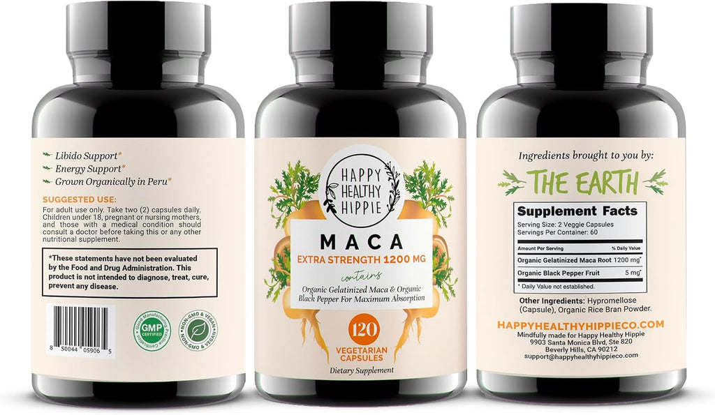 Maca Orgánica Gelatinizada 1200 mg – 120 Cápsulas (2 Meses)