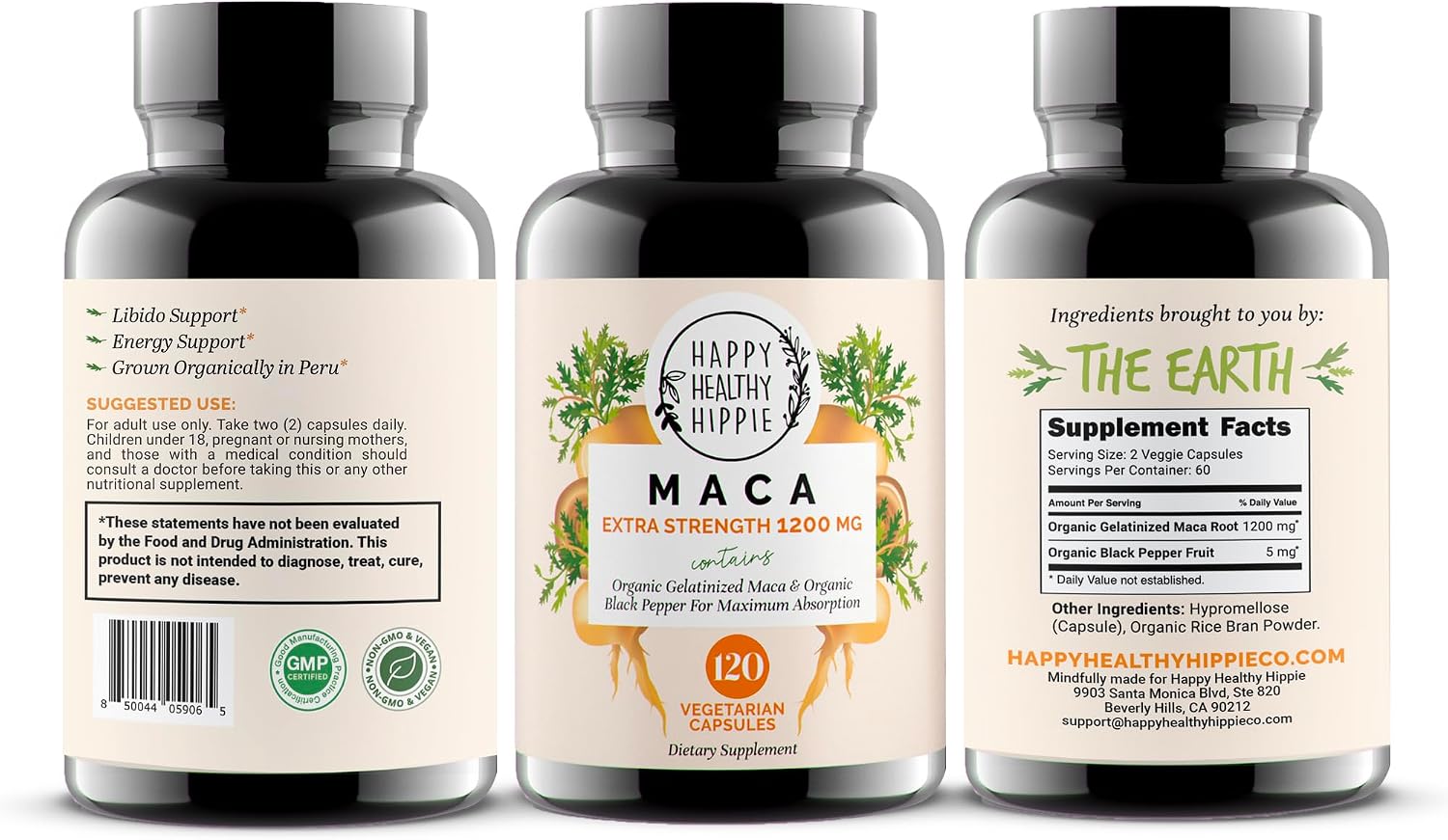 Maca Orgánica Gelatinizada 1200 mg – 120 Cápsulas (2 Meses)