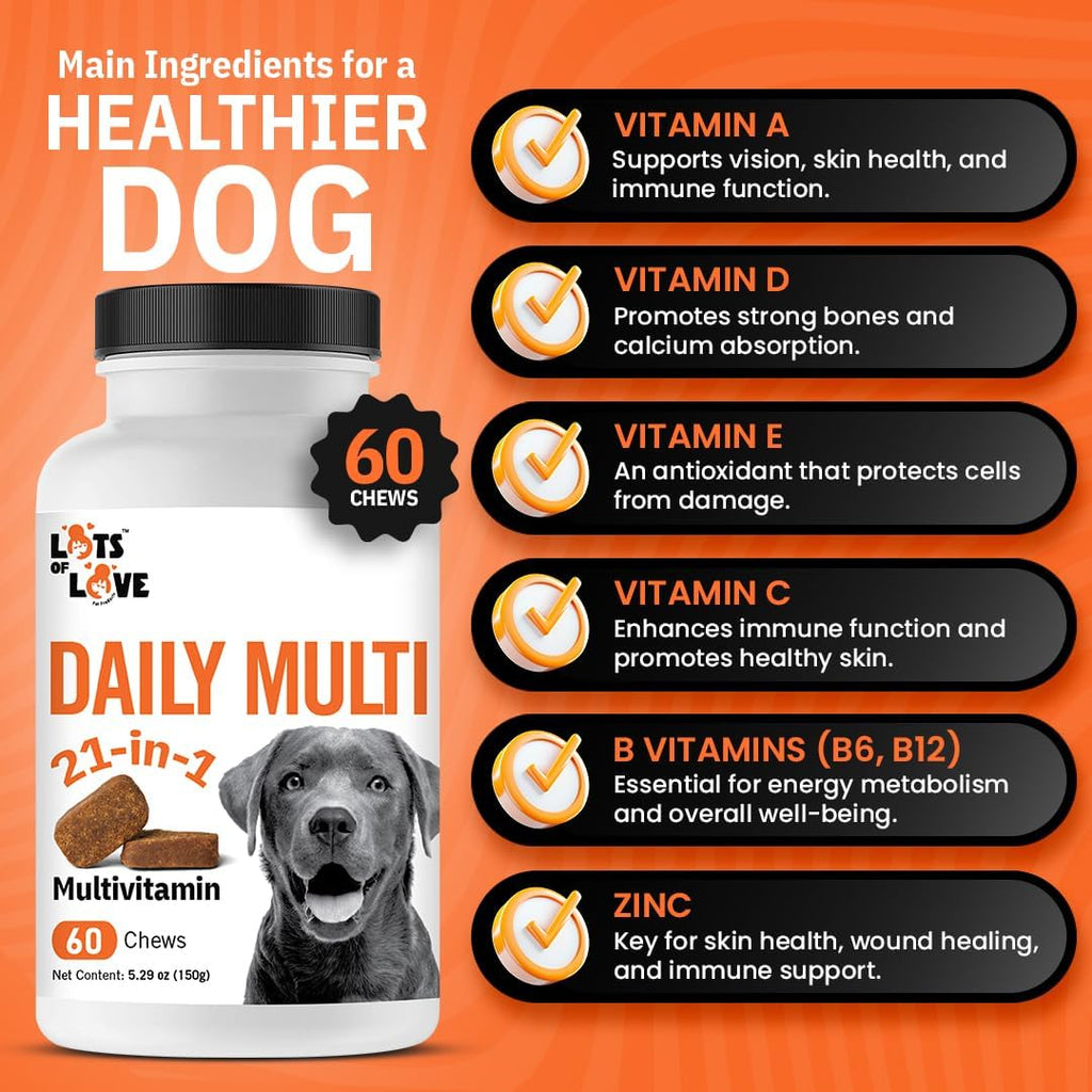 LotsOfLove Daily Multi Dog Chews - Multivitamínico masticable para perros (60 unidades)