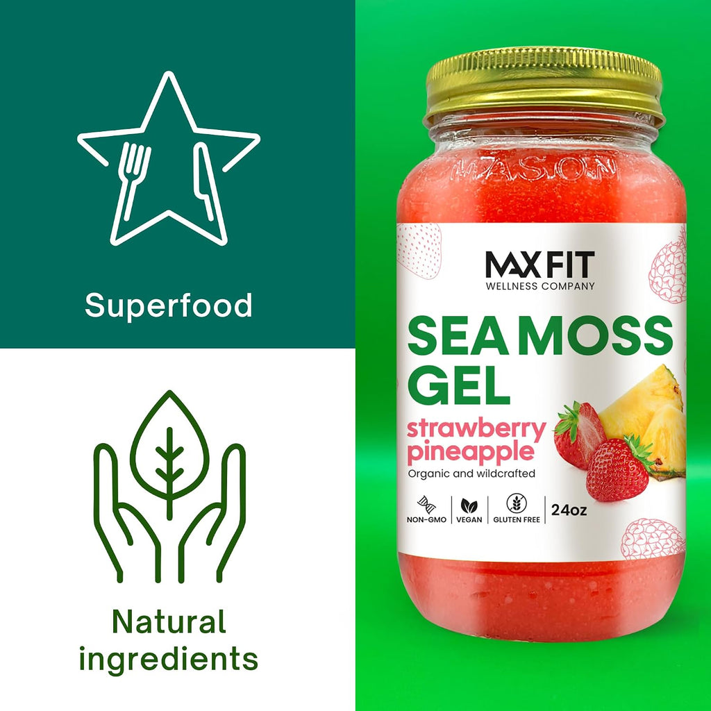 Max Fit Gel de Sea Moss Orgánico Wildcrafted - 92 Vitaminas y Minerales