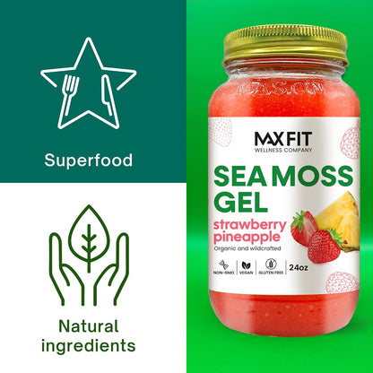 Max Fit Gel de Sea Moss Orgánico Wildcrafted - 92 Vitaminas y Minerales