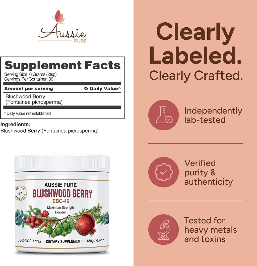 Blushwood Berry Powder EBC-46 - Apoyo Inmunitario y Celular Máxima Potencia - Contiene Fruto y Semilla - 180g