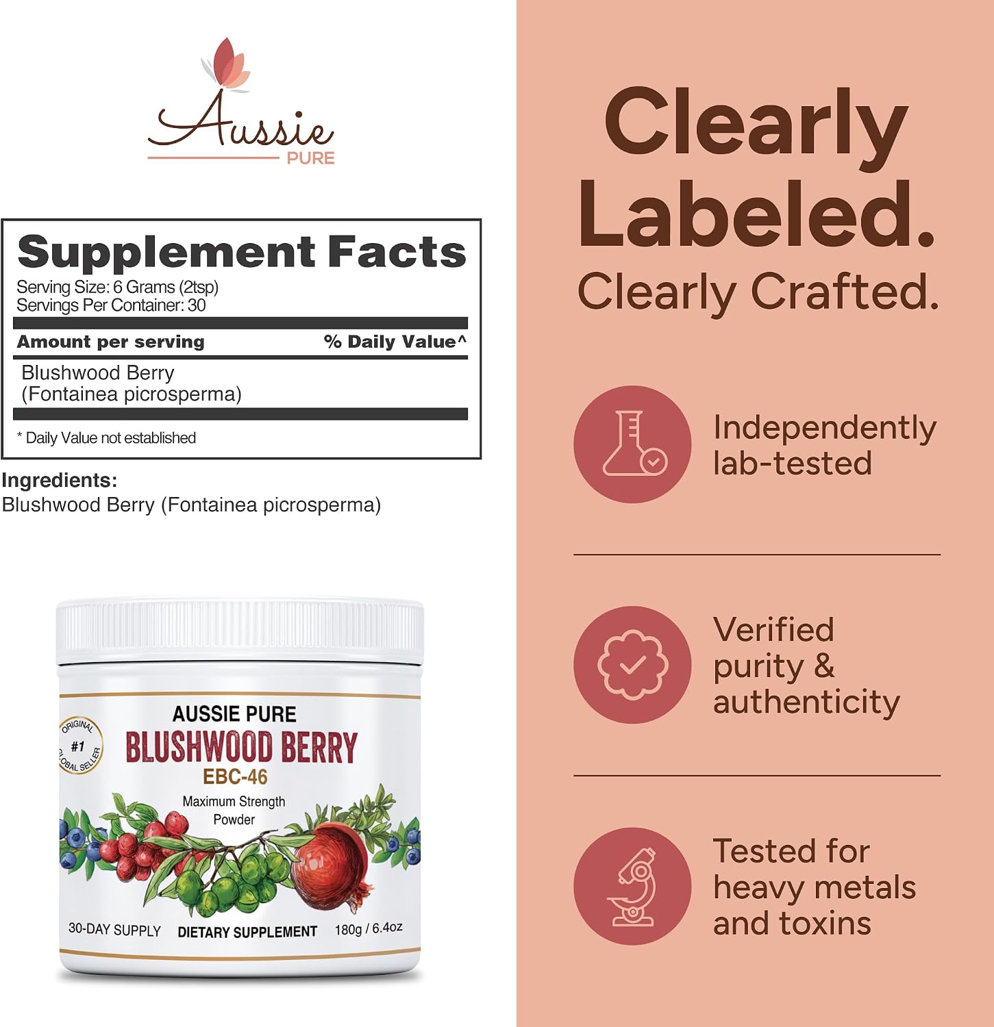 Blushwood Berry Powder EBC-46 - Apoyo Inmunitario y Celular Máxima Potencia - Contiene Fruto y Semilla - 180g