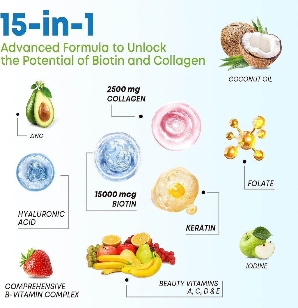Vazatisi Biotin Gummies con Colágeno y Keratina - 120 Gomitas para Cabello, Piel y Uñas
