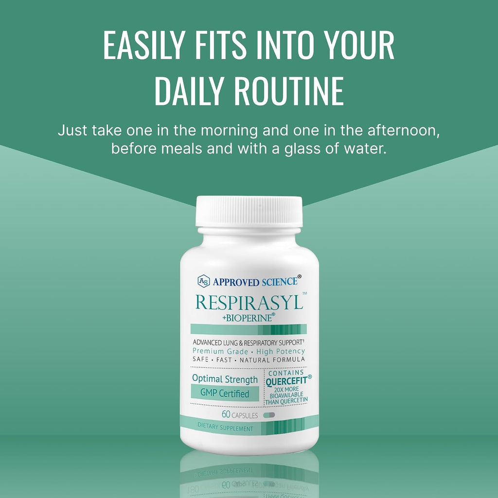 Approved Science® Respirasyl - Apoyo Pulmonar y Respiratorio con Quercefit®, Vitaminas A, C, D y BioPerine - Suministro para 6 Meses