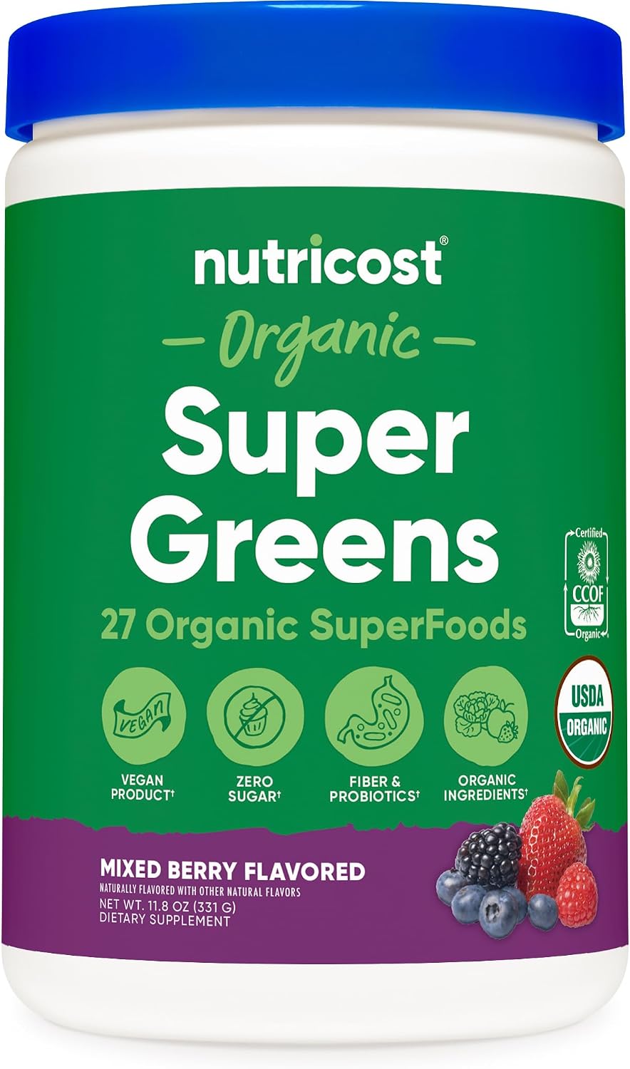 Nutricost Organic Super Greens Powder - Sabor Naranja Sunrise - 30 Raciones